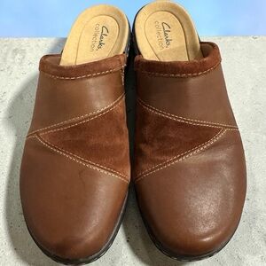 Clarks Collection Women’s Brown Leather Slip-On Clogs
